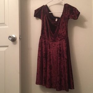 Crushed velvet off the shoulder dress